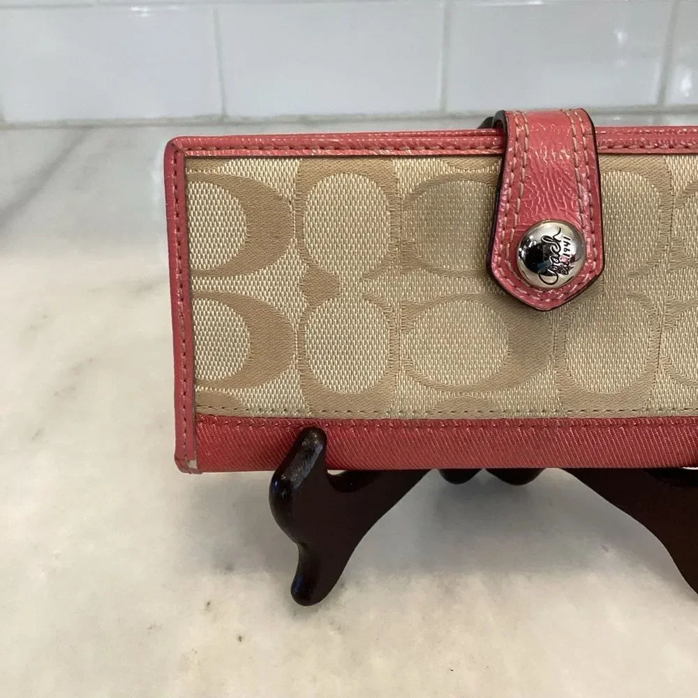 Coach Wallet Canvas Jacquard Signature Logo Slim Snap Wallet
